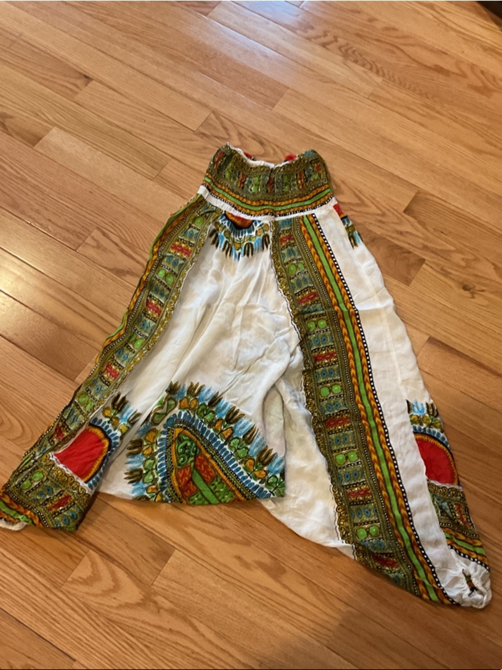 HHG Bohemian White Green Printed Harem Pants Thailand waist 11 stretches 19 OS - Picture 8 of 12